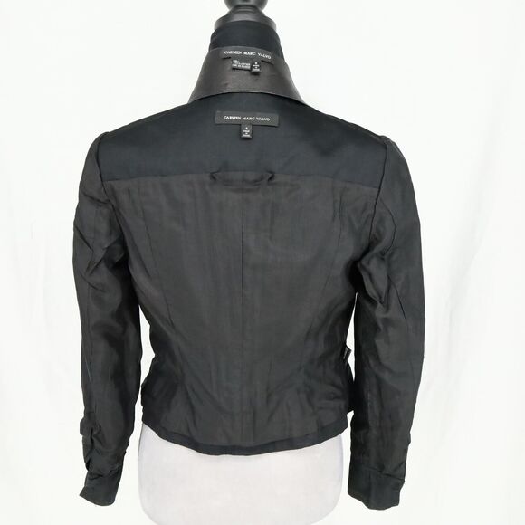 Carmen Marc Valvo Jacket Womens 4 Black Crop Fitted and Leather Belt Size Small - Picture 15 of 16